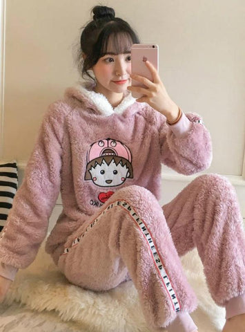 WOMEN PAJAMAS CORAL VELVET SET SMALL BALLS