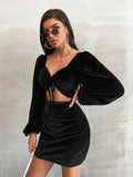 SEXY VELVET LONG SLEEVE DRESS
