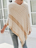 KNITWEAR STRIPED TASSEL CLOAK SHAWL COAT