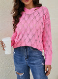 SOLID-COLOR V-NECK FISH-SCALE HOLLOW SWEATER