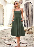 SOLID COLOR SUSPENDER DRESS
