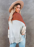 COLOR MATCHING BAT SLEEVE ROUND NECK PULLOVER