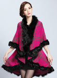 PLAID KNITTED SHAWL CAPE CARDIGAN FUR SHAWL