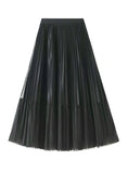 NAIL BEAD STITCHING MESH PLEATED SKIRT