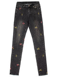 EMBROIDERED SLIM ELASTIC PENCIL PANTS