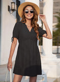 V-NECK SOLID WOOD EAR DRESS