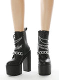 WATERPROOF PLATFORM MOTORCYCLE HIGH HEEL BOOTS