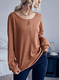 SOLID COLOR BUTTON ROUND NECK SWEATER
