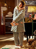 LIGHT BLUE PAJAMAS TRIPLE-LAYER PADDED WARM CORAL FLEECE HOODED