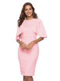 ROUND NECK RUFFLED SLEEVES DRESS