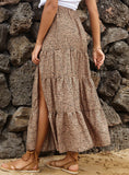 LEOPARD PRINT PLEATED ELASTIC SPLIT SKIRT
