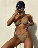 SEXY BACKLESS SOLID COLOR SPLIT SWIMSUIT