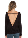 OUT DEEP V-NECK LONG SLEEVE BACKLESS TOPS