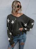 V-NECK PULLOVER STAR PATTERN SWEATER