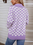 WOMEN CONTRAST CHECK POLO SWEATER