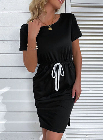 CASUAL BLACK SLIM T-SHIRT DRESS