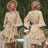 LOUDSPEAKER FLORAL RUFFLED DRESS