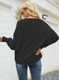 LOOSE BAT SLEEVE V-NECK BUTTON ROPE SWEATER