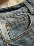  Printed Men's Vogue Jeans Zipper Hole Worn Straight Badge 