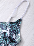 Hollow Out Leaves Print Bikini Set