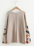  V-neck Sweaters Loose Retro Hit Color Printed Knitted 