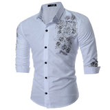 Designer Dress Shirt for Men Long Sleeve Printing Slim Fit Formal Casual Turn Down Collar 