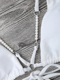 Halterneck High Cut Bikini Set With Beads