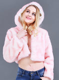 Women's Faux Fur Hooded Coat With Led Light Pink Coat