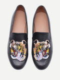 Cheap Tiger Embroidery Metal Detail Loafers