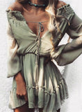 Off Shoulder Long Lantern Sleeve Chiffon Vintage Dress