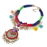 Pearl Fuzzy Ball Diamante Alloy Necklace Vintage Bohemian Ethnic 