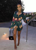 Floral Print Notched Dress Women 2018 Summer Long Sleeve Sexy Split