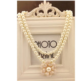 Flower Pendant Women's Necklace Double Layers Pearl 