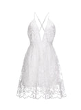 White solid Backless   Lace Mini dress