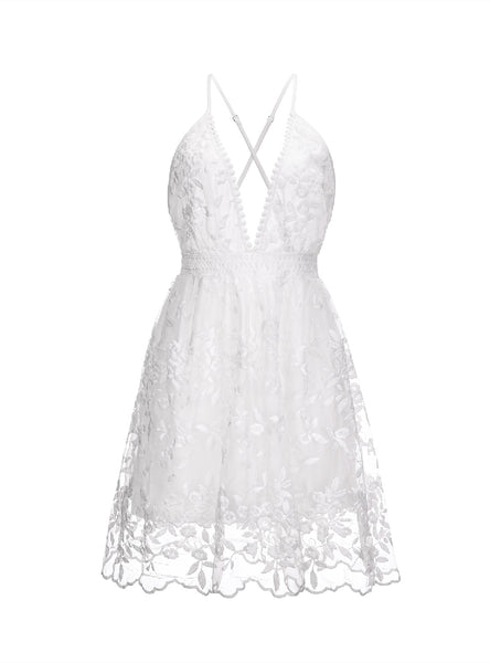 White solid Backless Lace Mini dress – Ncocon