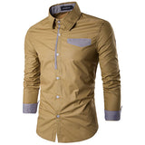 Designer Shirts for Men Fashion Patchwork Slim Band Collar 