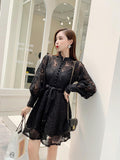 Lantern Sleeves Embroidered Lace Runway Dress Hollow Dress