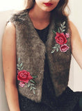 Embroidered Fur Vest Wool Vest Short Fur