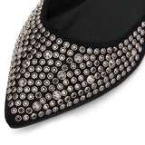 Fathion Black Diamond-studded Suede Flat Shoes