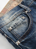 Men's Fashion Jeans Mid Waist Worn Hole Casual Slim Fit 