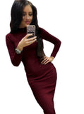 Sexy Slim Fit Midi Red Knitted Casual Cotton Long Sleeve