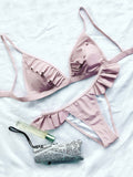 Frilly Cami High Leg Bikini Set