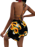 Trendy Sleeveless Drawstring Sunflower Dress