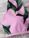 Leaf Print Pullover Scoop Bikini Set