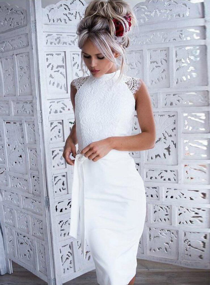 White Knee-Length Bodycon Slim Elegant Club Casual Dress – Ncocon