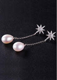 Micro Pave AAA Zircon Sun with Fresh Water Pearl 925 Sterling Silver Stud Earrings