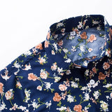 Collar Long Sleeve Slim Fit Casual Shirts Mens Spring Fall Blue Floral Printing Turndown 