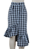 Midi Skirt Women Red White Plaid Empire Long Skirts Ruffled