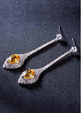 Micro Pave Zirconia Spoon Pendant with Yellow AAA Zircon Platinum Plated Stud Earrings