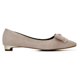 Cheap Nude Bowknot Pointed Toe Suede Flat Shoes